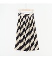 Striped silk pleated A-line skirt 