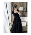 Waist Hepburn style draped square neck long skirt 