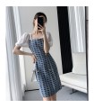 Xiaoxiangfeng retro ringan mewah kolar persegi skirt pendek 