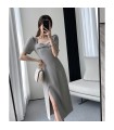 Goddess style side slit mid-length skirt 