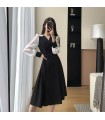 Long Sleeve Waist Hepburn Style Midi Dress 